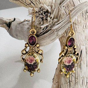 1928 Manor House Floral Earrings . Antique/Vintage Reproduction